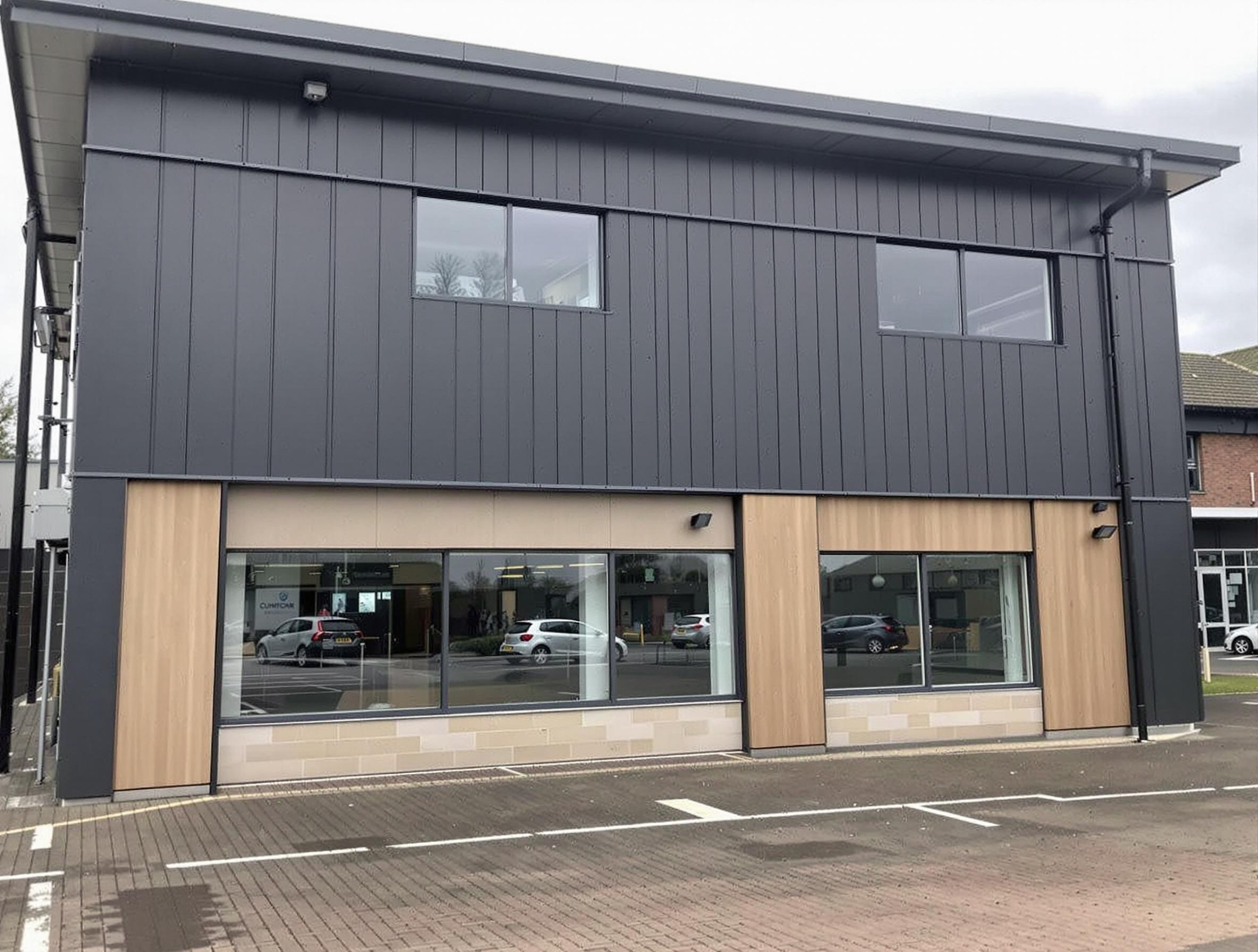 commercial building in colchester with dark grey zinc cladding