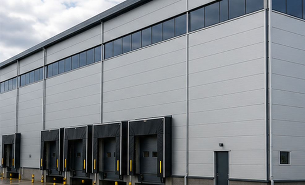 Industrial warehouse with durable metal cladding in Kent