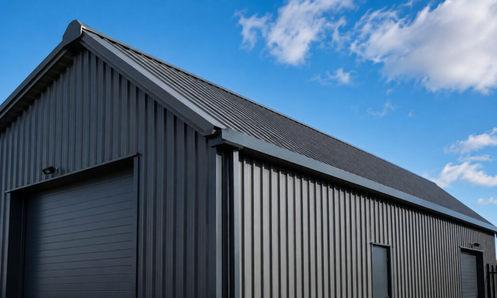 Metal roofing and cladding on a modern industrial building in Kent