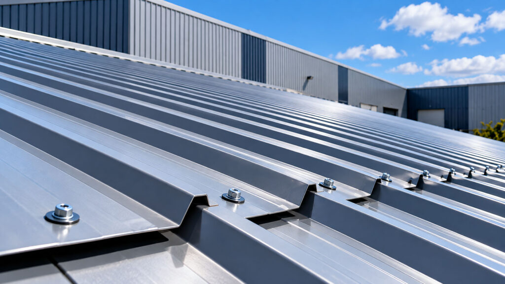 Metal roofing system installed on an industrial building